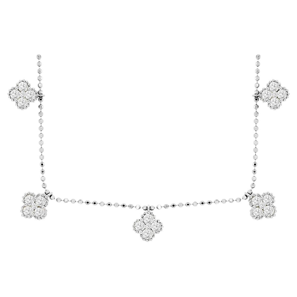 14 Karat White Gold 1.80 Carat Total Weight Round Diamond Station Necklace For Sale
