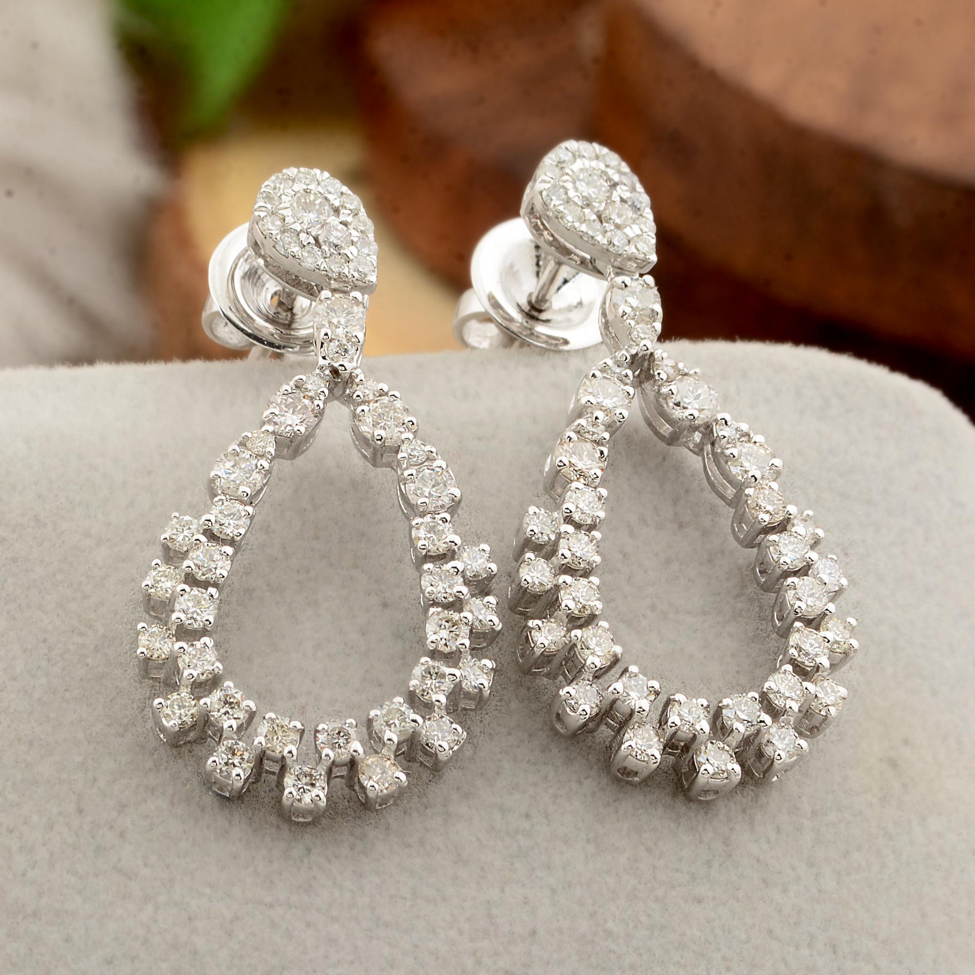 Modern 14 Karat White Gold 1.82 Carat SI Clarity HI Color Diamond Dangle Earrings For Sale