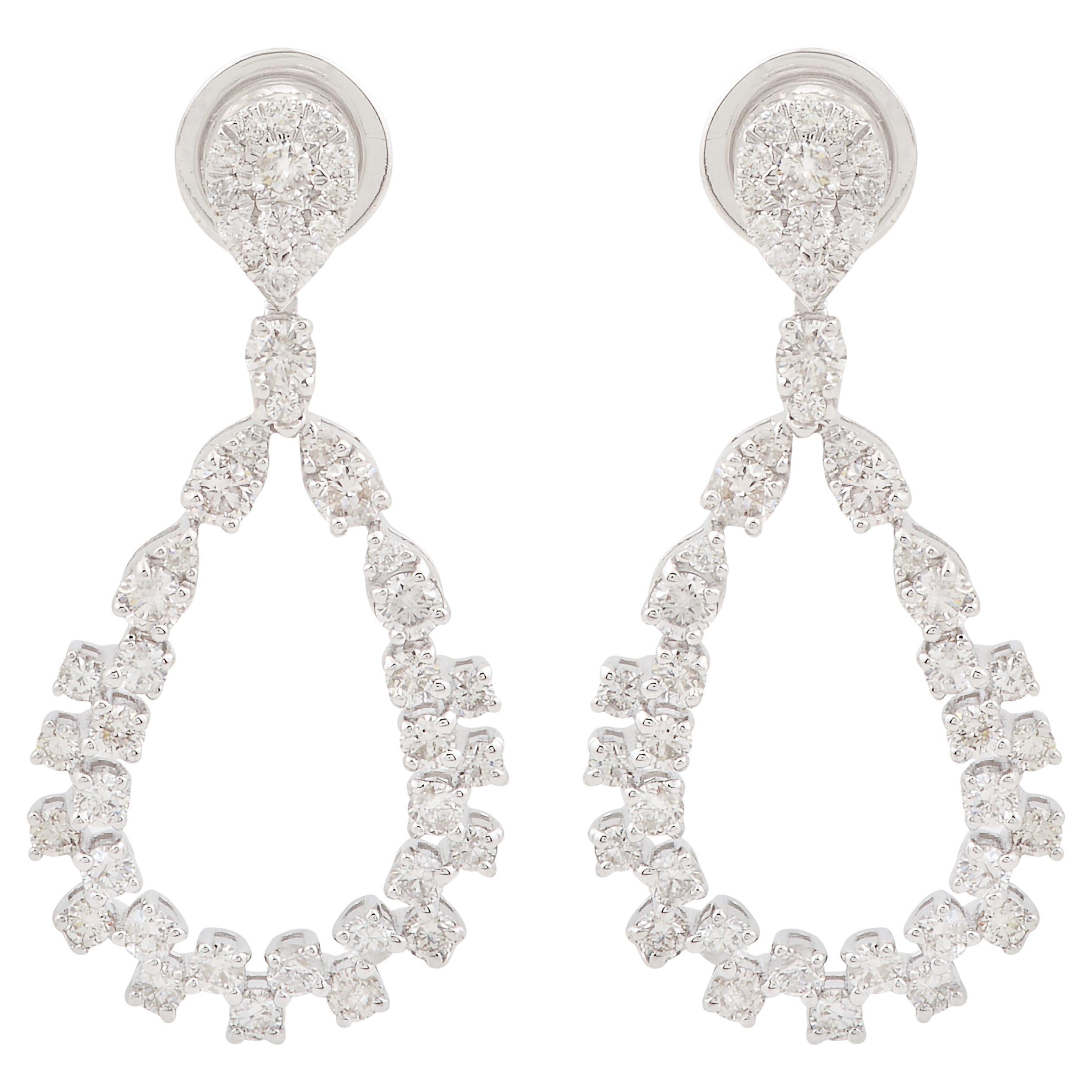 14 Karat White Gold 1.82 Carat SI Clarity HI Color Diamond Dangle Earrings