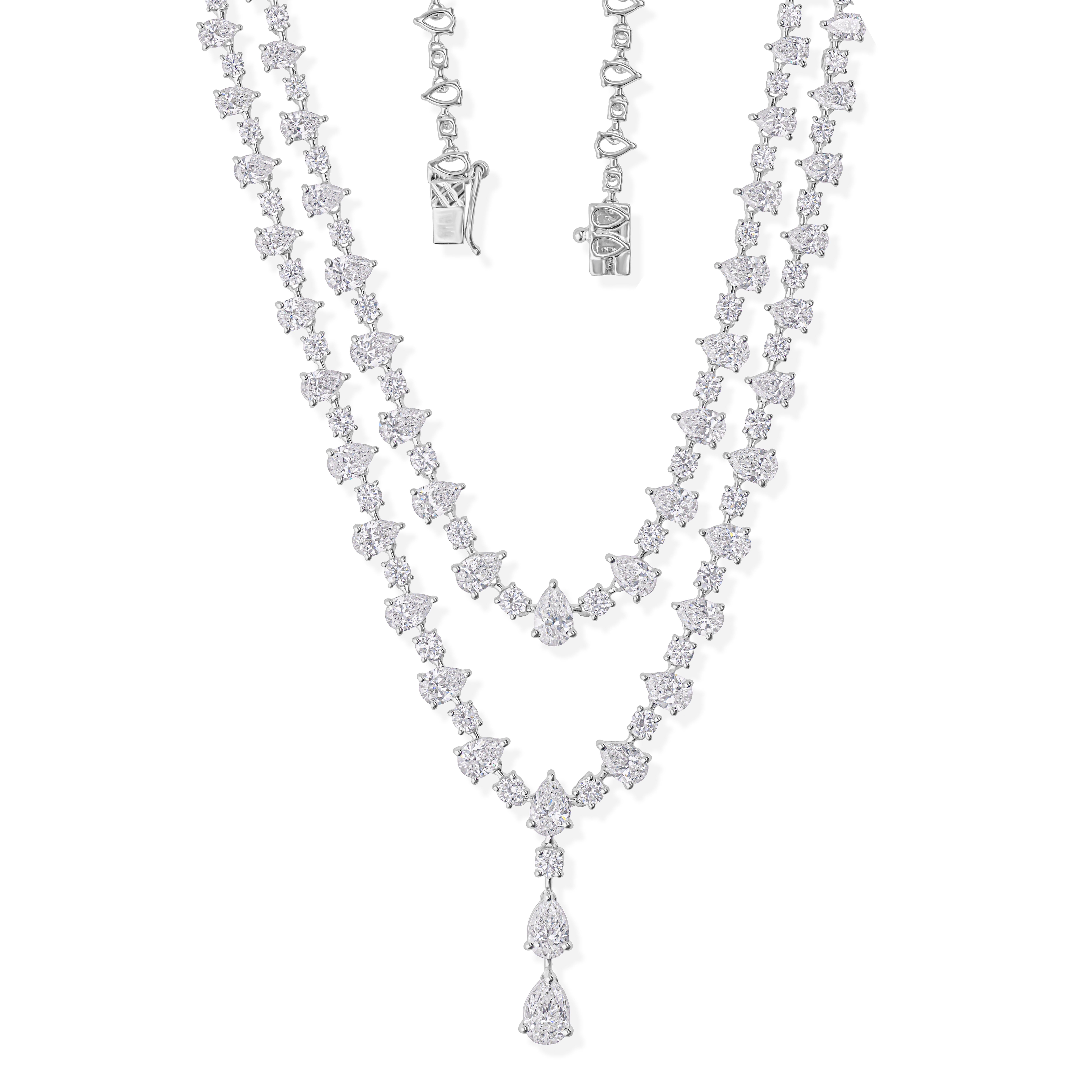 Oro blanco de 14 quilates 18,26 ct SI/H Collar de diamantes de dos vueltas Joyas de boda en venta 1