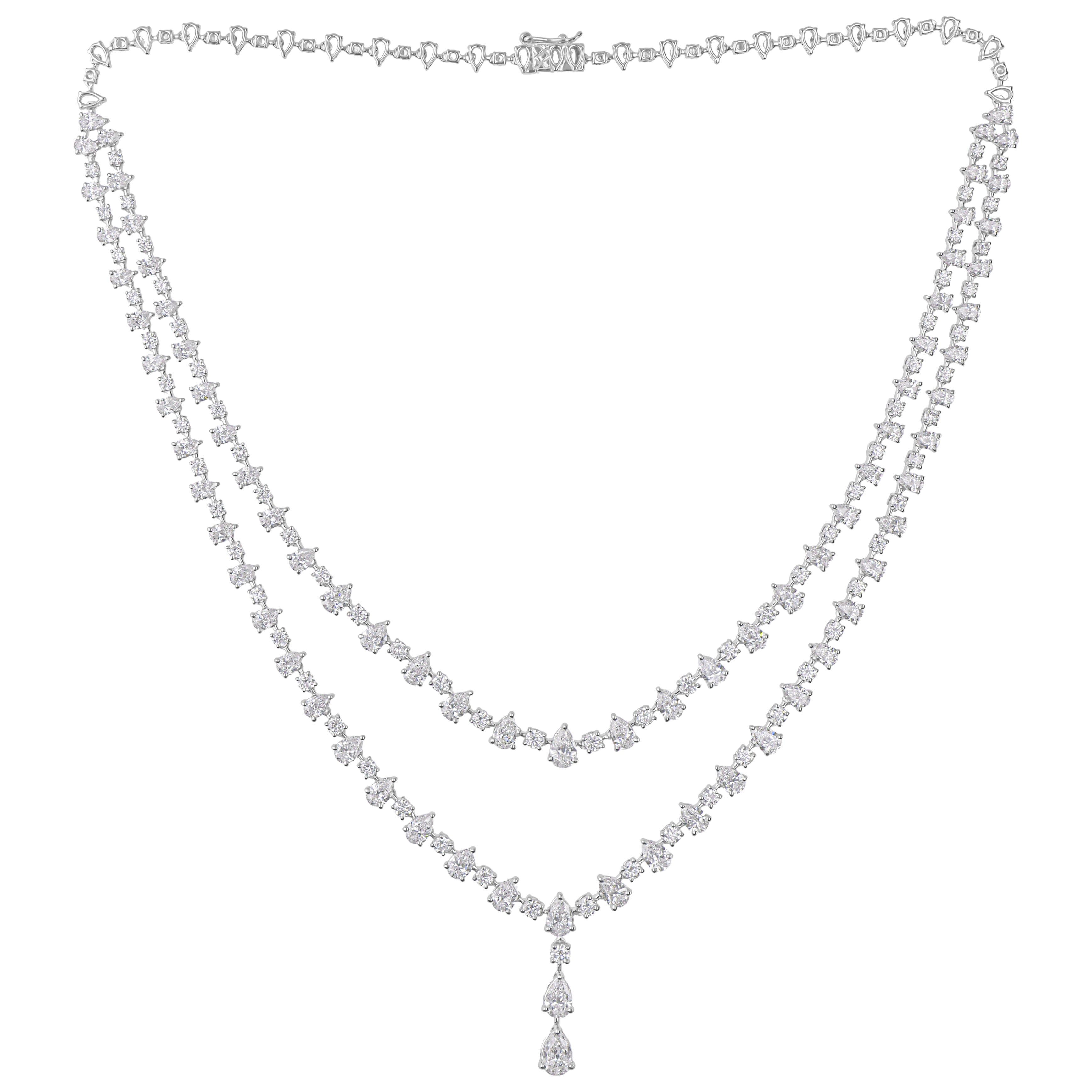 14 Karat White Gold 18.26Ct SI/H Diamond Double Strand Necklace Wedding Jewelry
