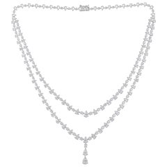 14 Karat White Gold 18.26Ct SI/H Diamond Double Strand Necklace Wedding Jewelry