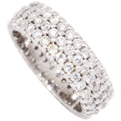 14 Karat White Gold 1.95 Carat Pavé Round Diamond Triple Row Eternity Band