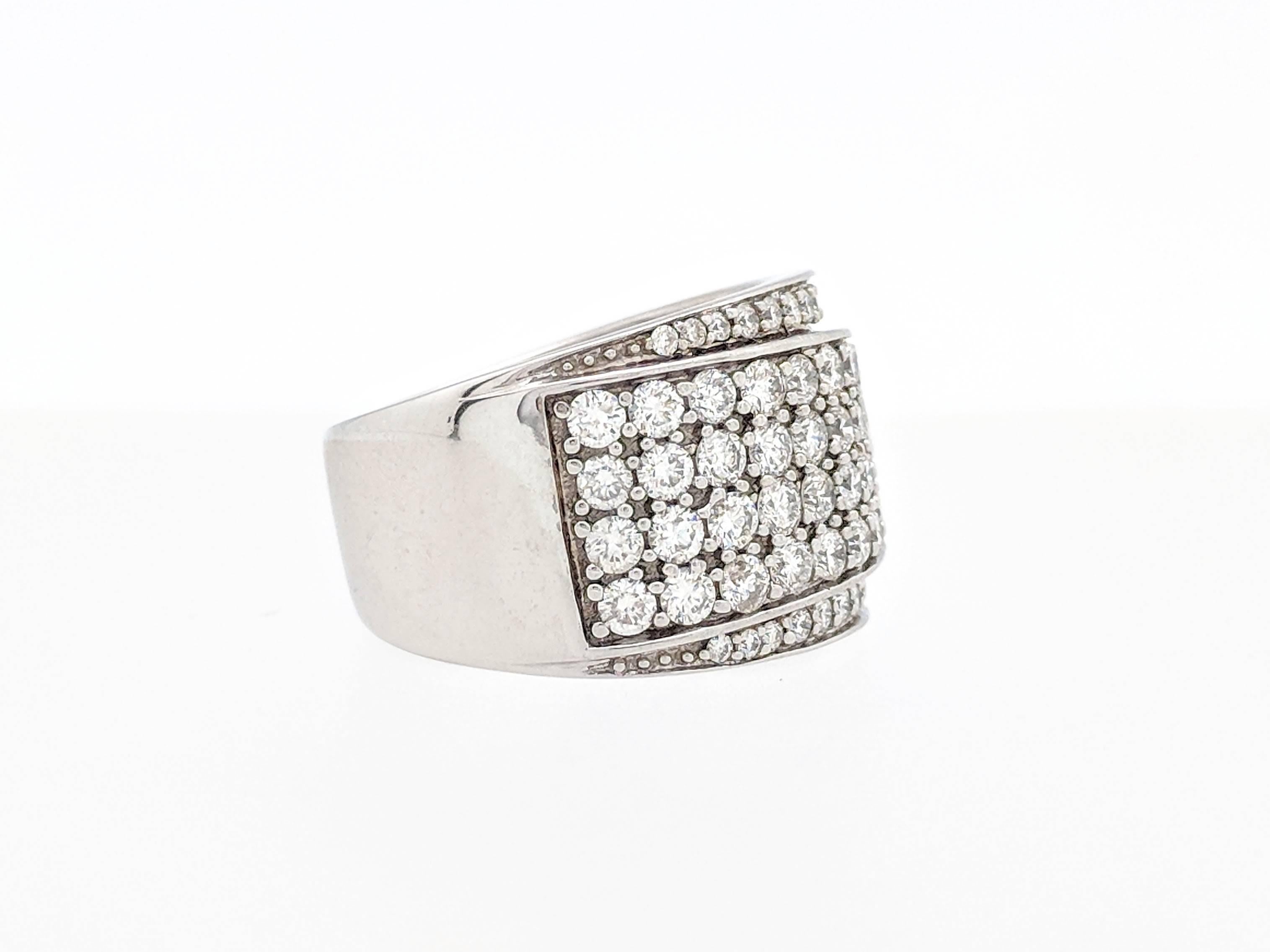 Women's or Men's 14 Karat White Gold 2 Carat Diamond Cluster Right Hand Ring