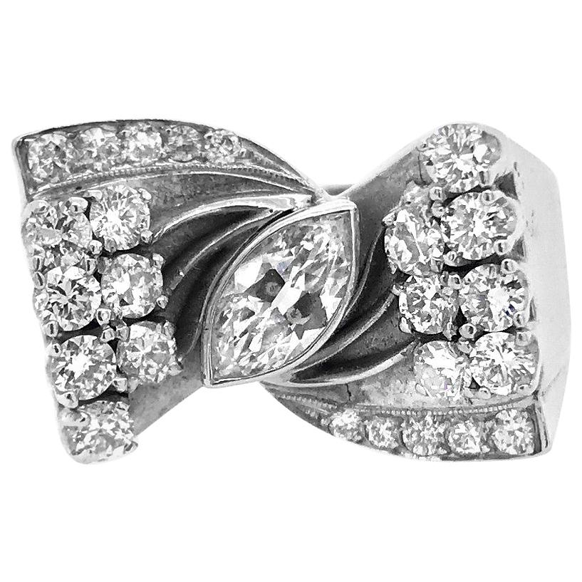 14 Karat White Gold 2 Carat Diamonds 1960s Cocktail Ring For Sale