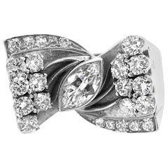 14 Karat White Gold 2 Carat Diamonds 1960s Cocktail Ring 14 Karat White Gold 2 Carat Diamonds 1960s Cocktail Ring