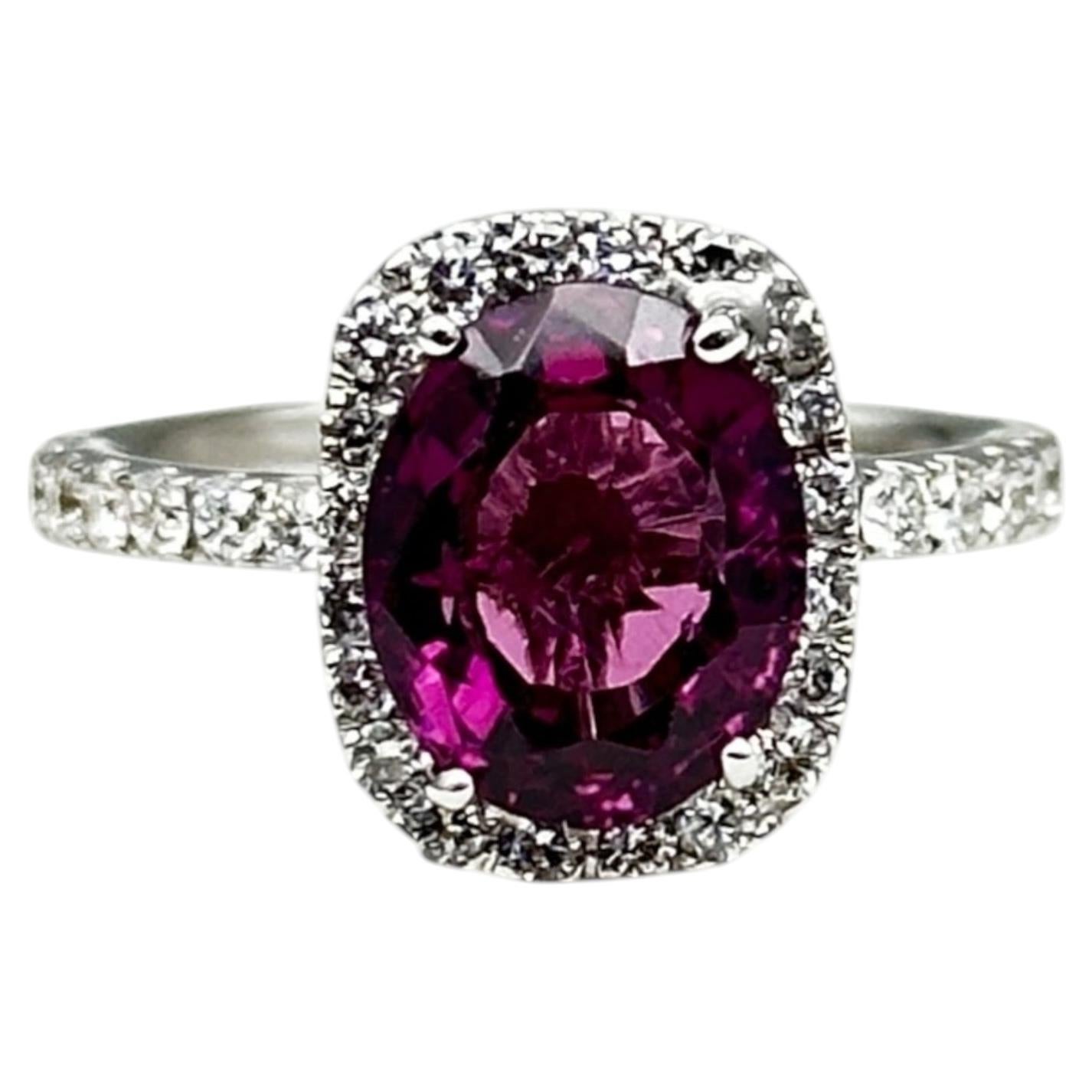 14K Gold Pinkish-Purple Tourmaline Halo Ring with Diamonds