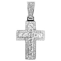 Cross Pendant 14K White Gold Charm Round Diamond Necklace 2.00 ct. tw. (D, VVS1)