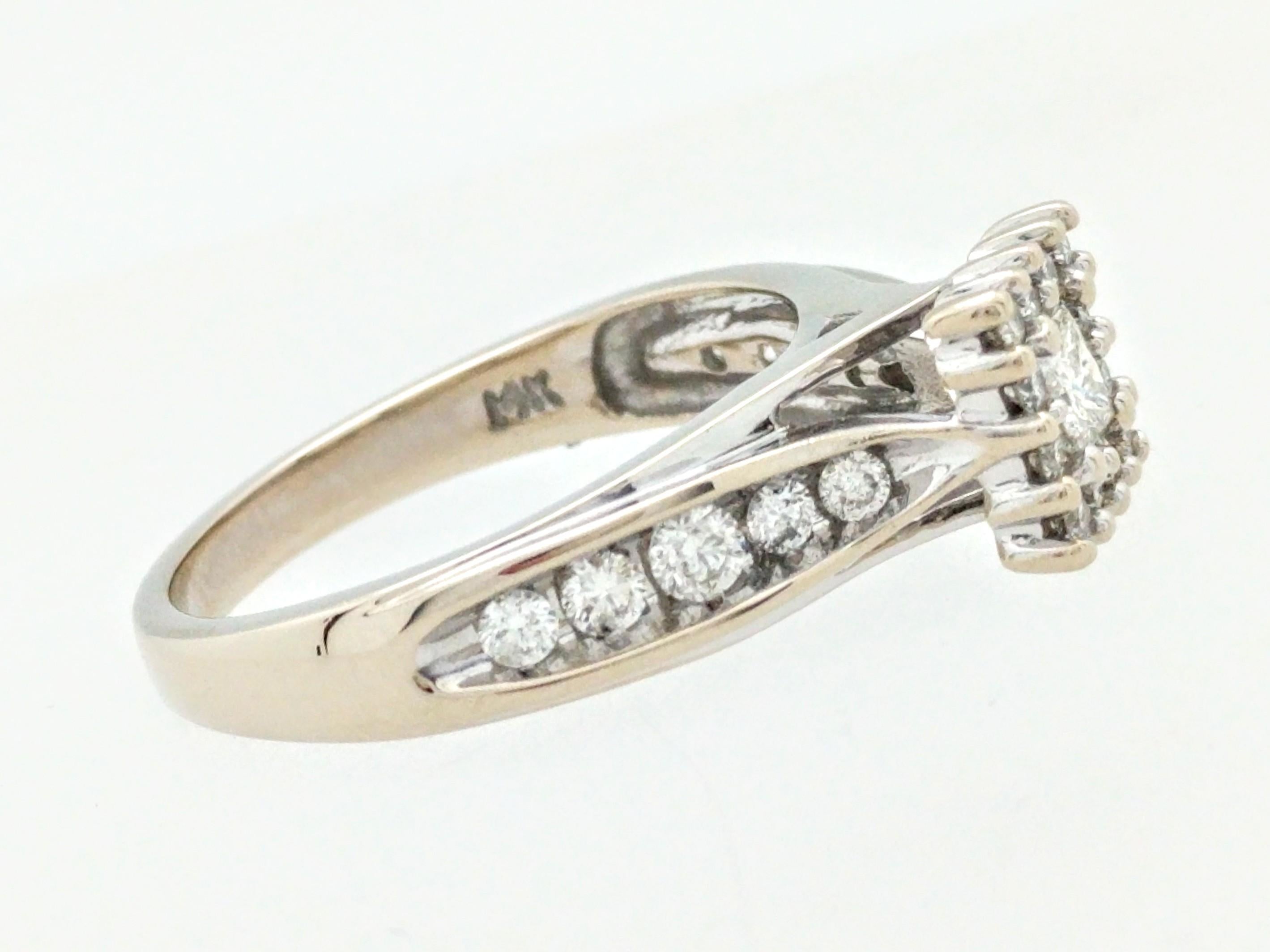 14 Karat White Gold .20 Carat Princess Cut Diamond Halo Engagement Ring 4