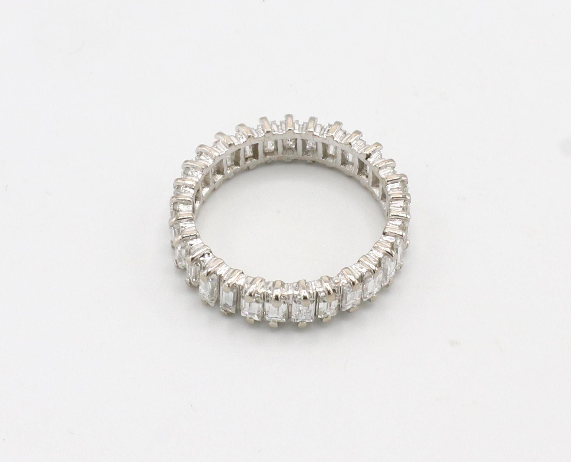 Baguette Cut 14 Karat White Gold 2.00 Carat Baguette Diamond Eternity Band Ring 