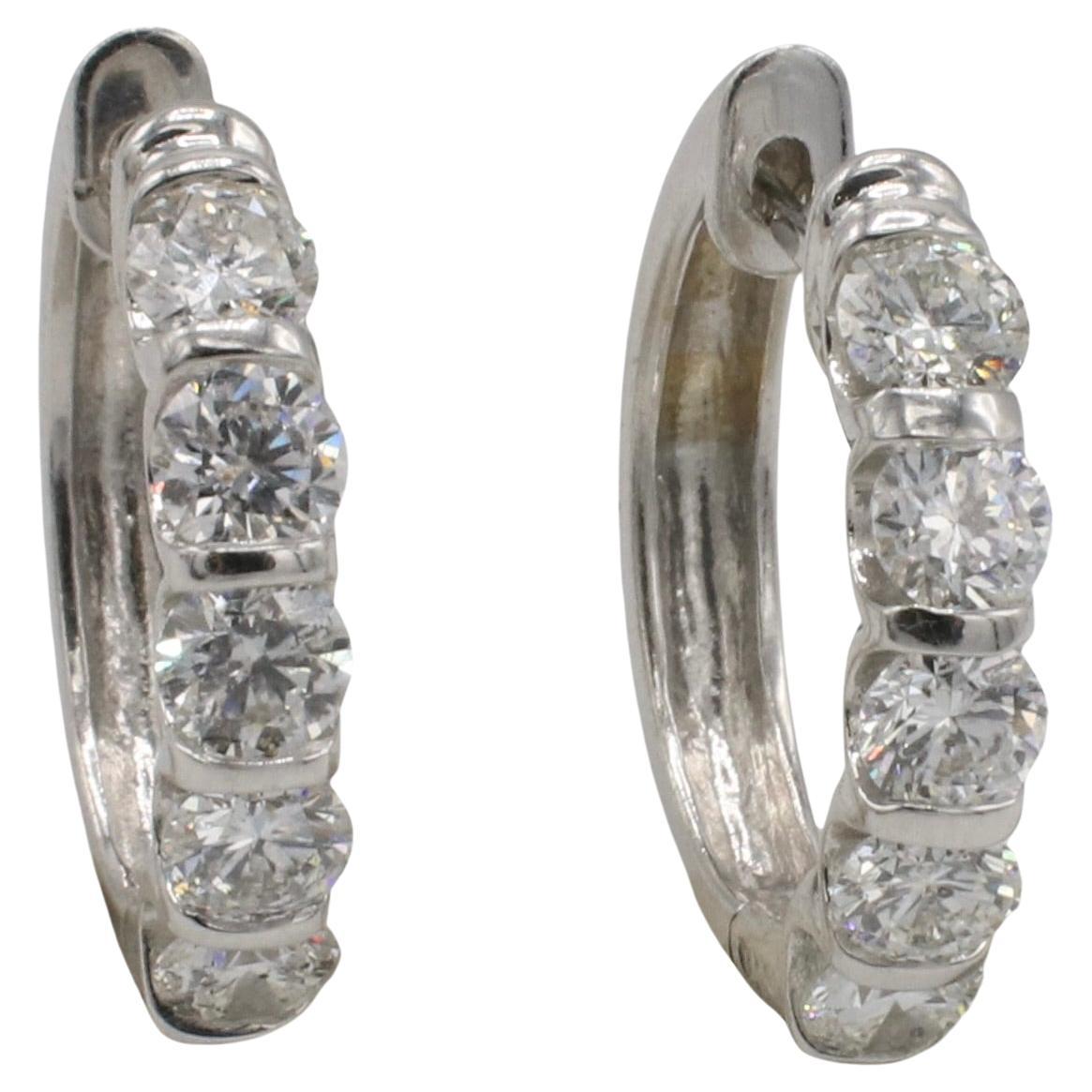 Modern 14 Karat White Gold 2.00 Carat Natural Diamond Huggie Hoop Earrings For Sale