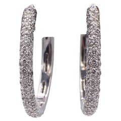 14 Karat White Gold 2.00 Carat Pave Diamond Hoop Earrings