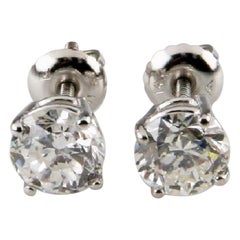 14 Karat White Gold 2.00 Carat Round Brilliant Diamond Stud Earrings