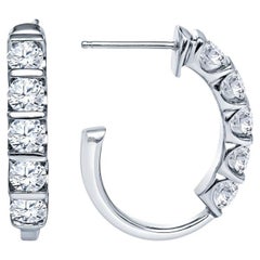 14 Karat White Gold 2.00 Carat Total Weight Diamond Hoop Earrings