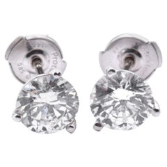 14 Karat White Gold 2.08 Carat Diamond Stud Earrings