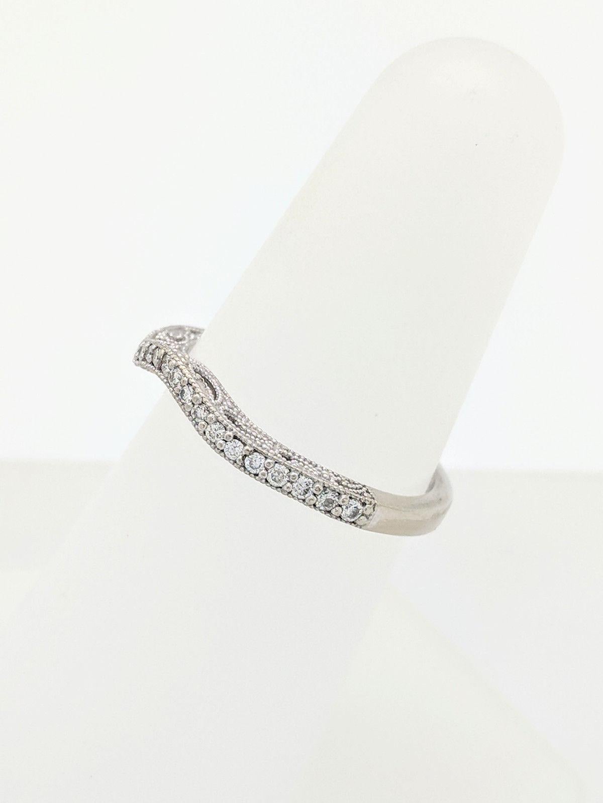 Contemporary 14 Karat White Gold .21 Carat Pave Diamond Curved Wedding Band Ring