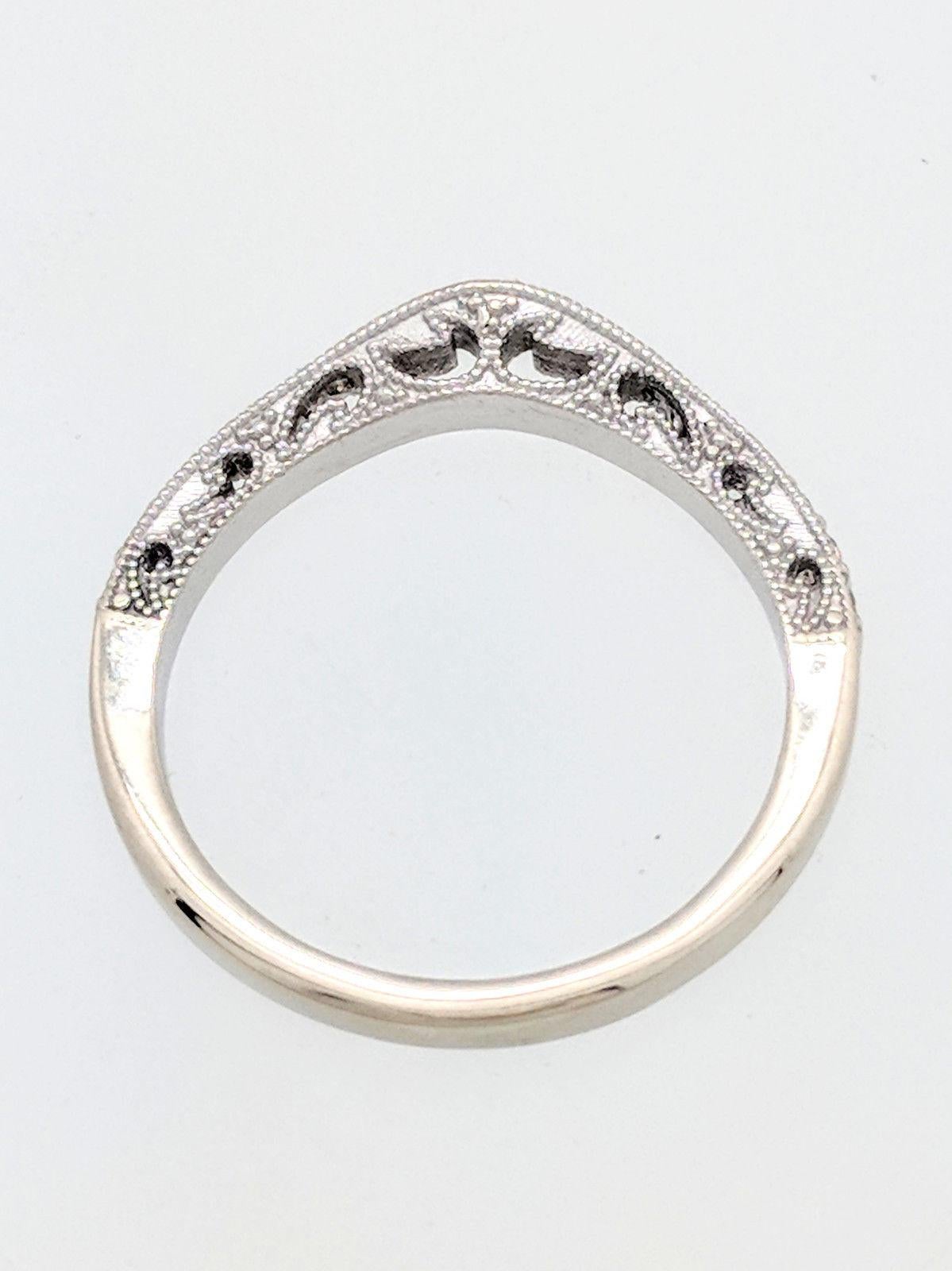 Round Cut 14 Karat White Gold .21 Carat Pave Diamond Curved Wedding Band Ring