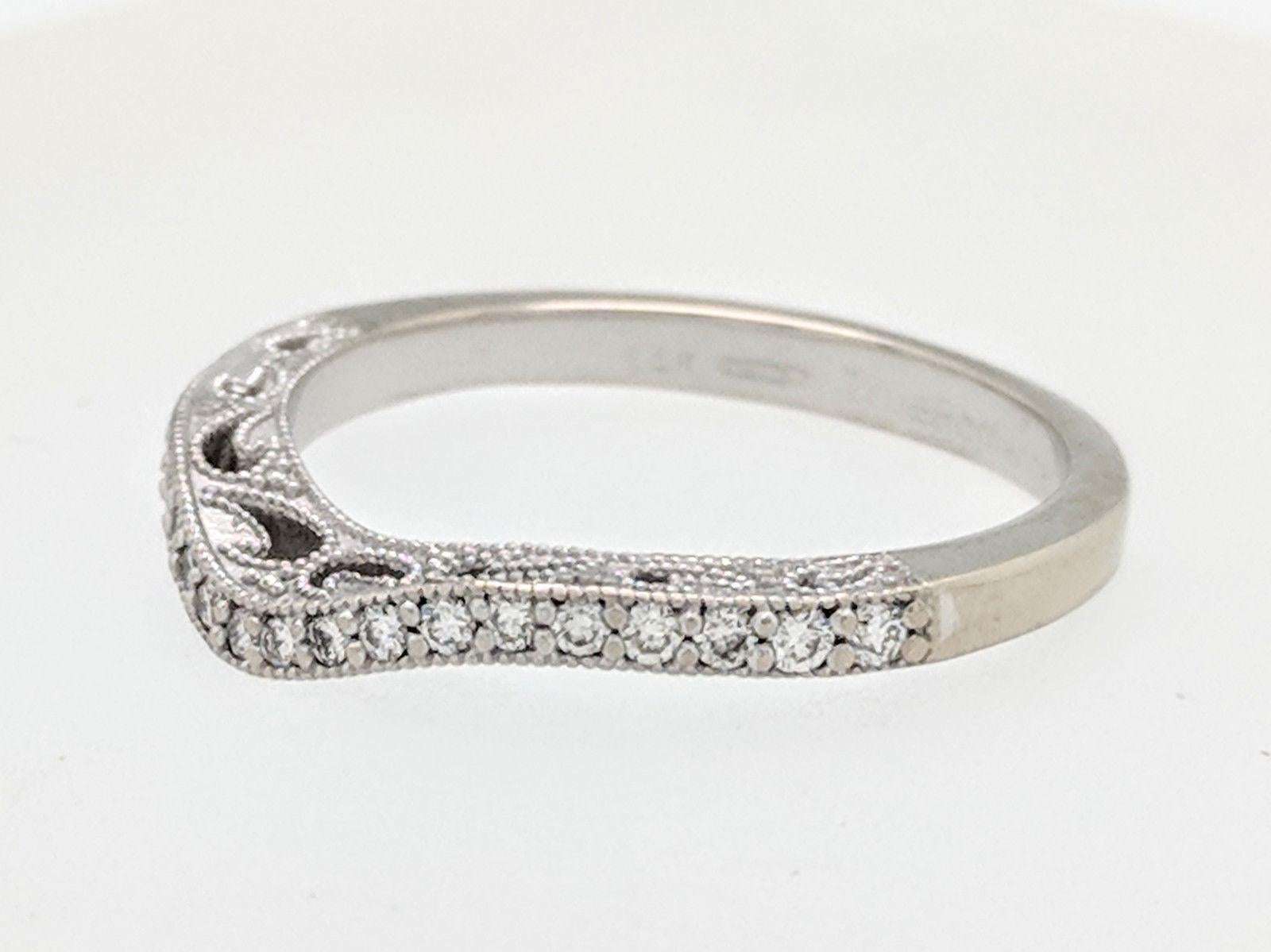 Women's 14 Karat White Gold .21 Carat Pave Diamond Curved Wedding Band Ring