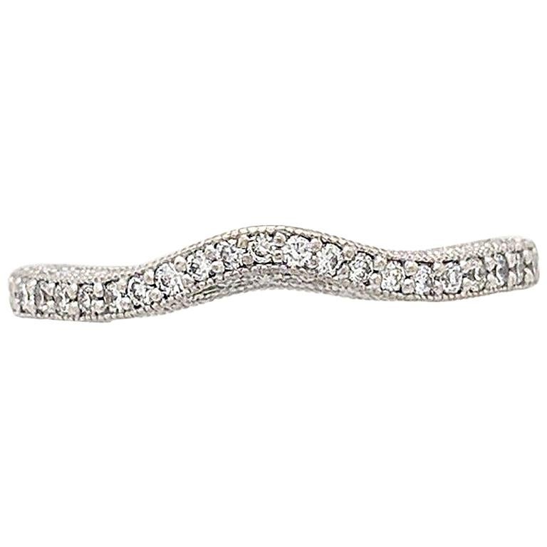 14 Karat White Gold .21 Carat Pave Diamond Curved Wedding Band Ring