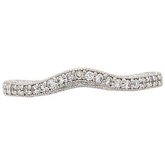 14 Karat White Gold .21 Carat Pave Diamond Curved Wedding Band Ring