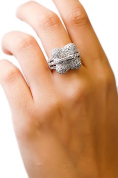14 Karat White Gold 2.47 Carat Round Cut Pavé White Diamond Dome Fashion Ring
