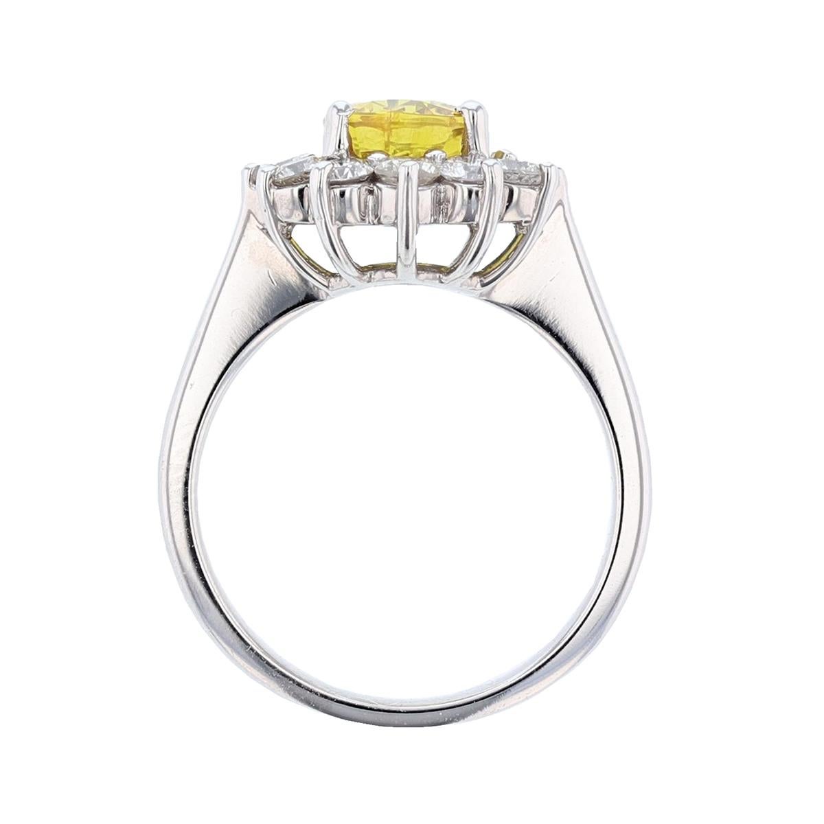 Oval Cut 14 Karat White Gold 2.49 Carat Oval Yellow Sapphire Diamond Ring For Sale