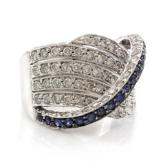 14 Karat White Gold 2.5 Carat Diamond and Sapphires Crossover Ring