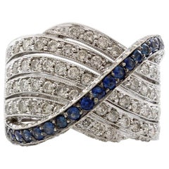 14 Karat White Gold 2.5 Carat Diamond and Sapphires Crossover Ring