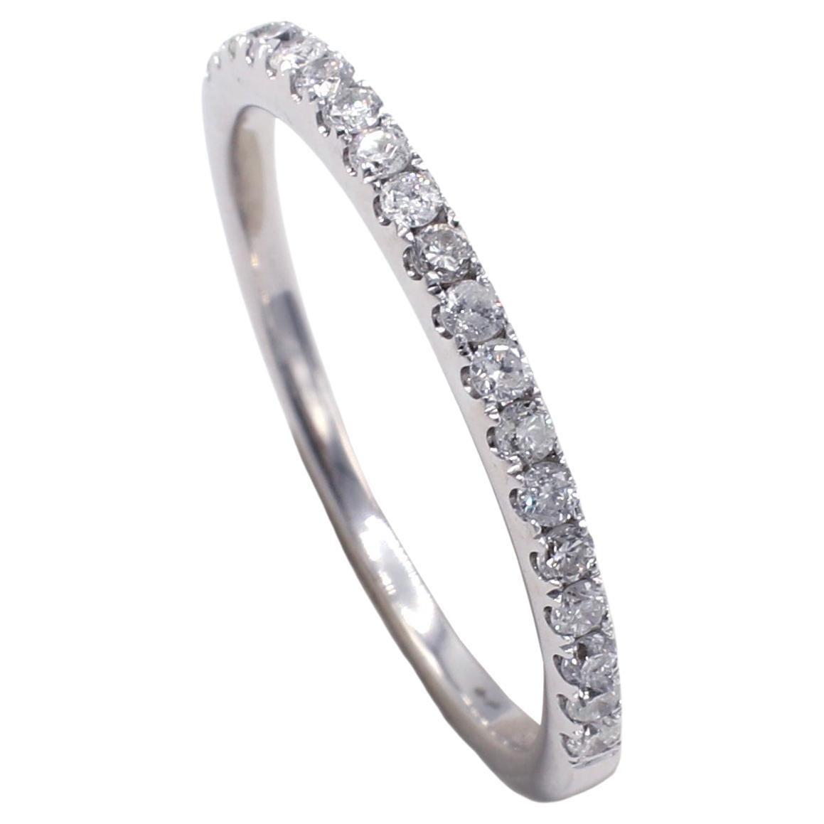 14 Karat White Gold .25 Carat Half Diamond Thin Wedding Band Stackable Ring For Sale