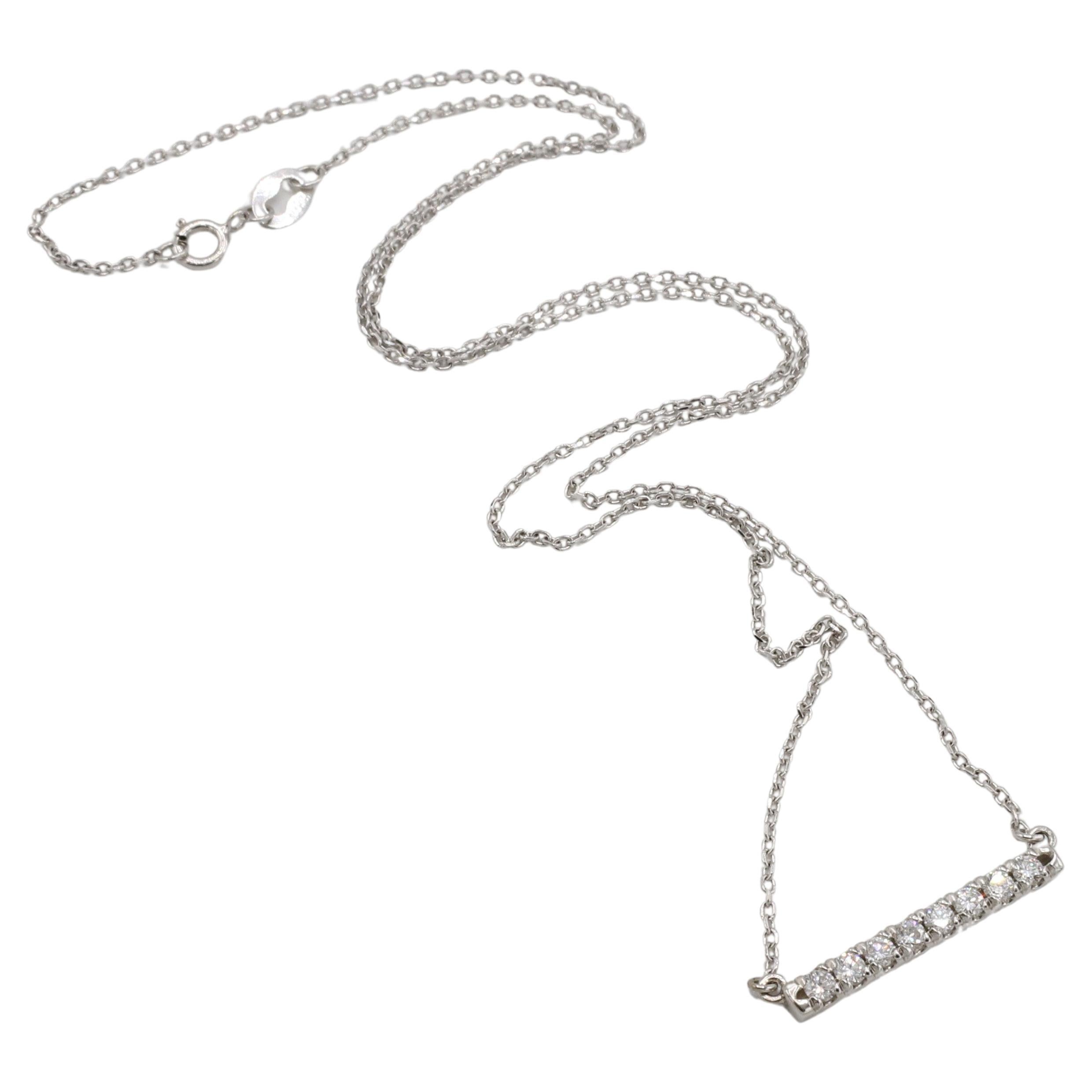Modern 14 Karat White Gold .25 Carat Natural Diamond French-Set Bar Necklace For Sale