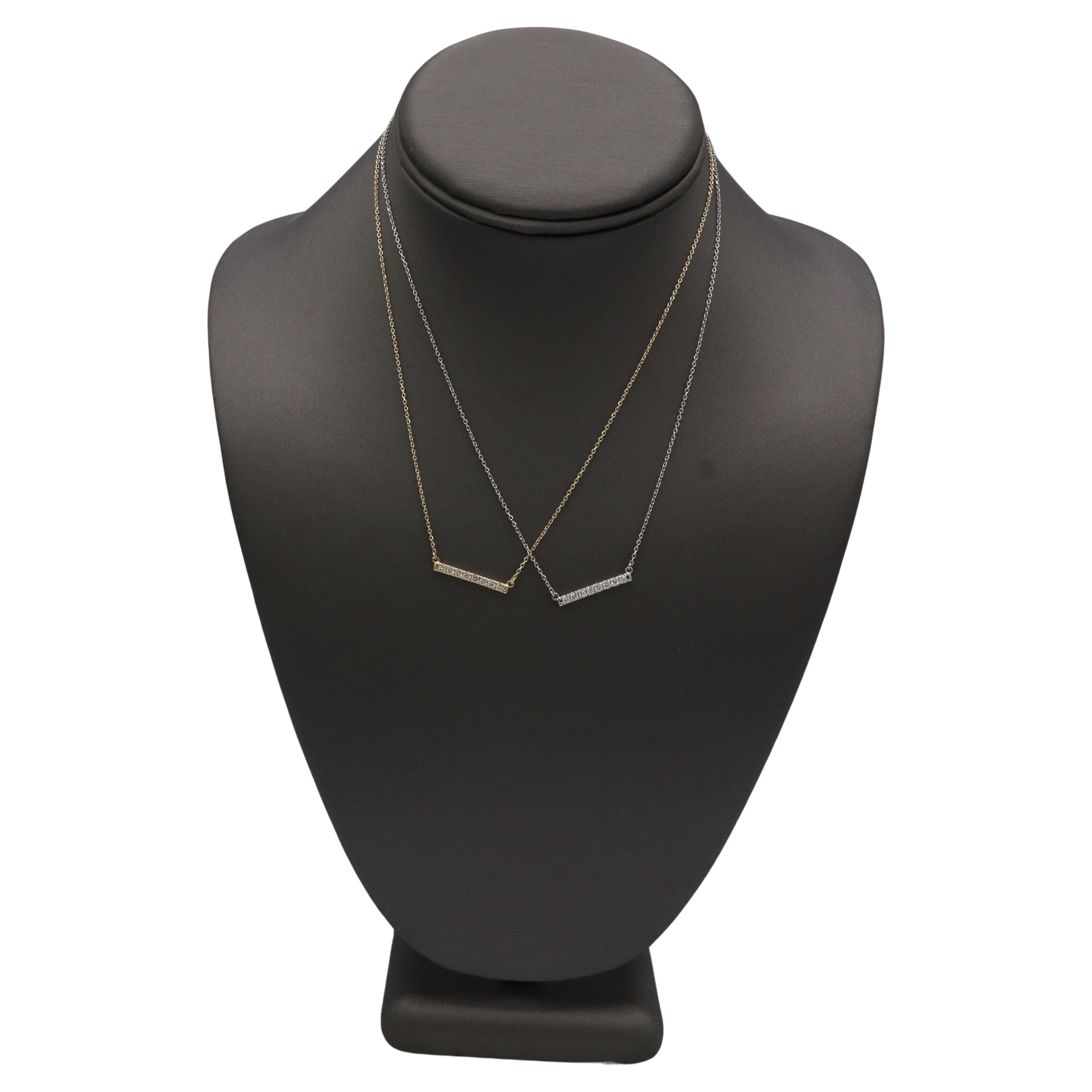 Women's 14 Karat White Gold .25 Carat Natural Diamond French-Set Bar Necklace For Sale
