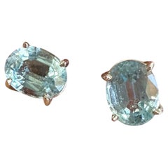 14 Karat Weißgold, 2,50 Karat ovale Aquamarin-Ohrstecker
