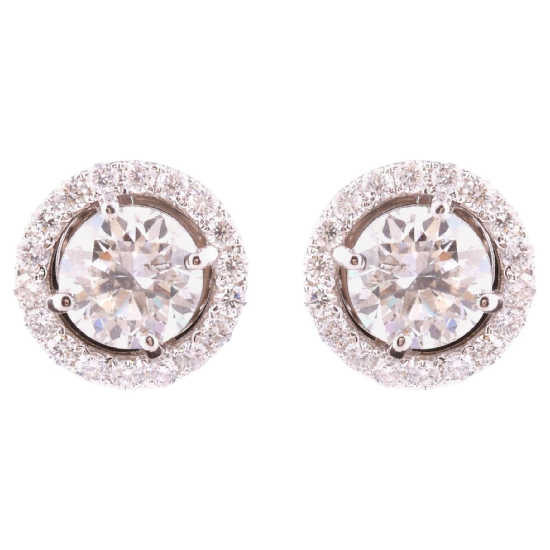 14 Karat Weißgold 2,58 Karat SI/H Runder Diamant Solitär Halo Ohrstecker