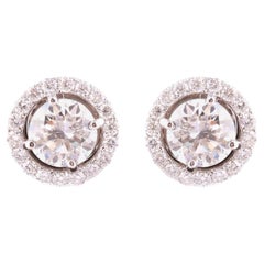 14 Karat Weißgold 2,58 Karat SI/H Runder Diamant Solitär Halo Ohrstecker