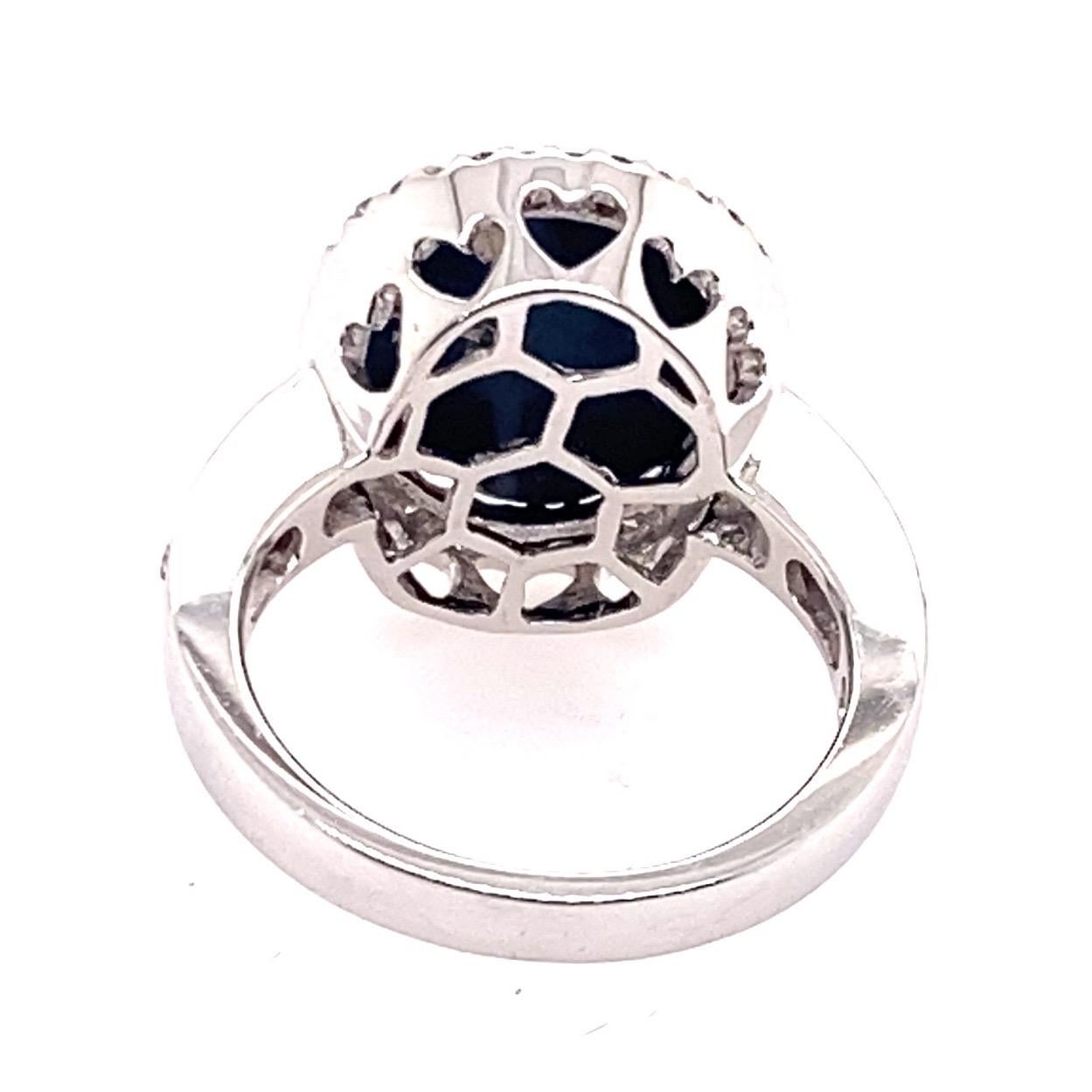 Women's 14 Karat White Gold 2.60 Carat Australian Black Opal Diamond Cluster Ring For Sale