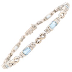 14 Karat White Gold 2.61 Carat Aquamarine and Diamond Tennis Bracelet