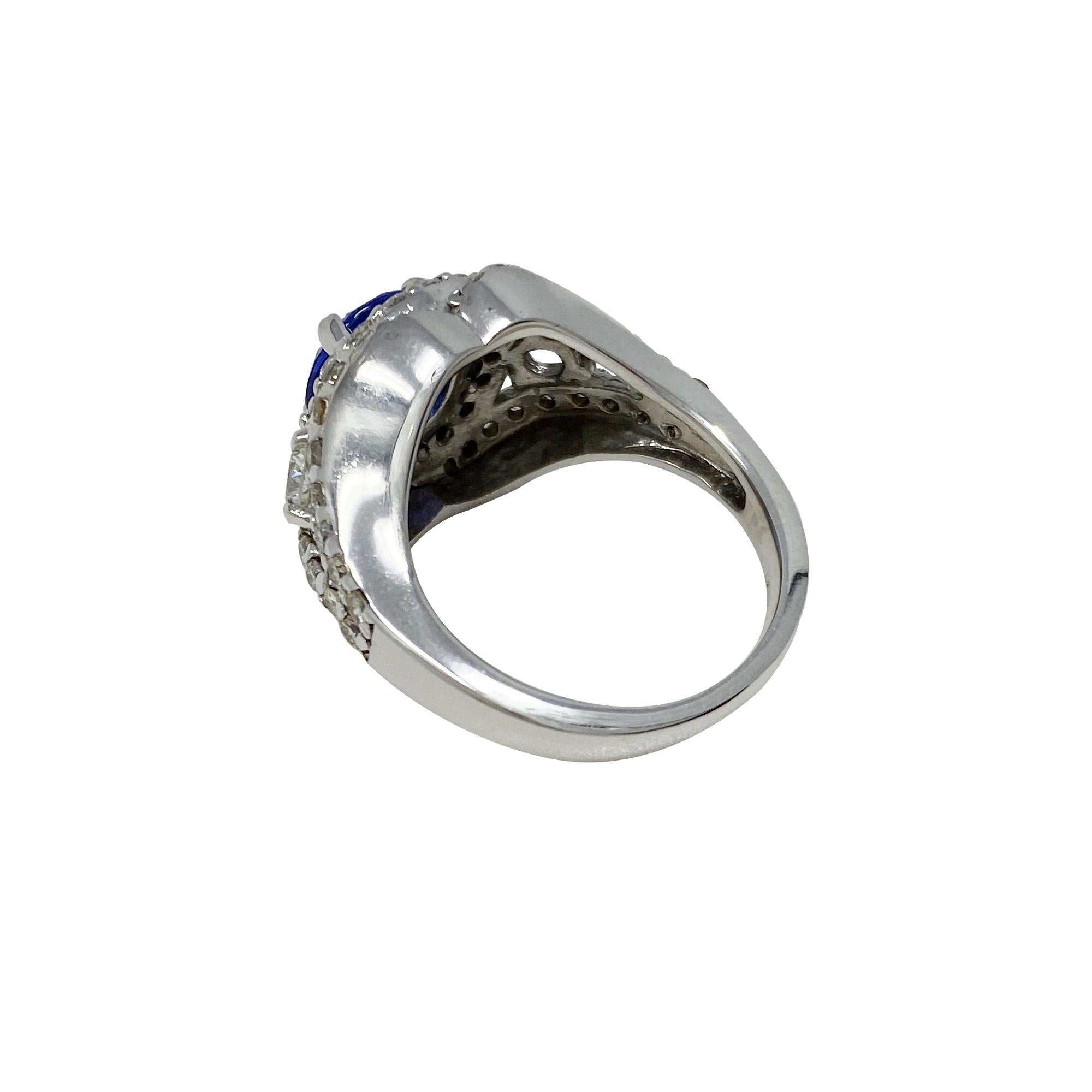 Round Cut 14 Karat White Gold 2.63 Carat Tanzanite 0.70 Carat Diamond Ring For Sale