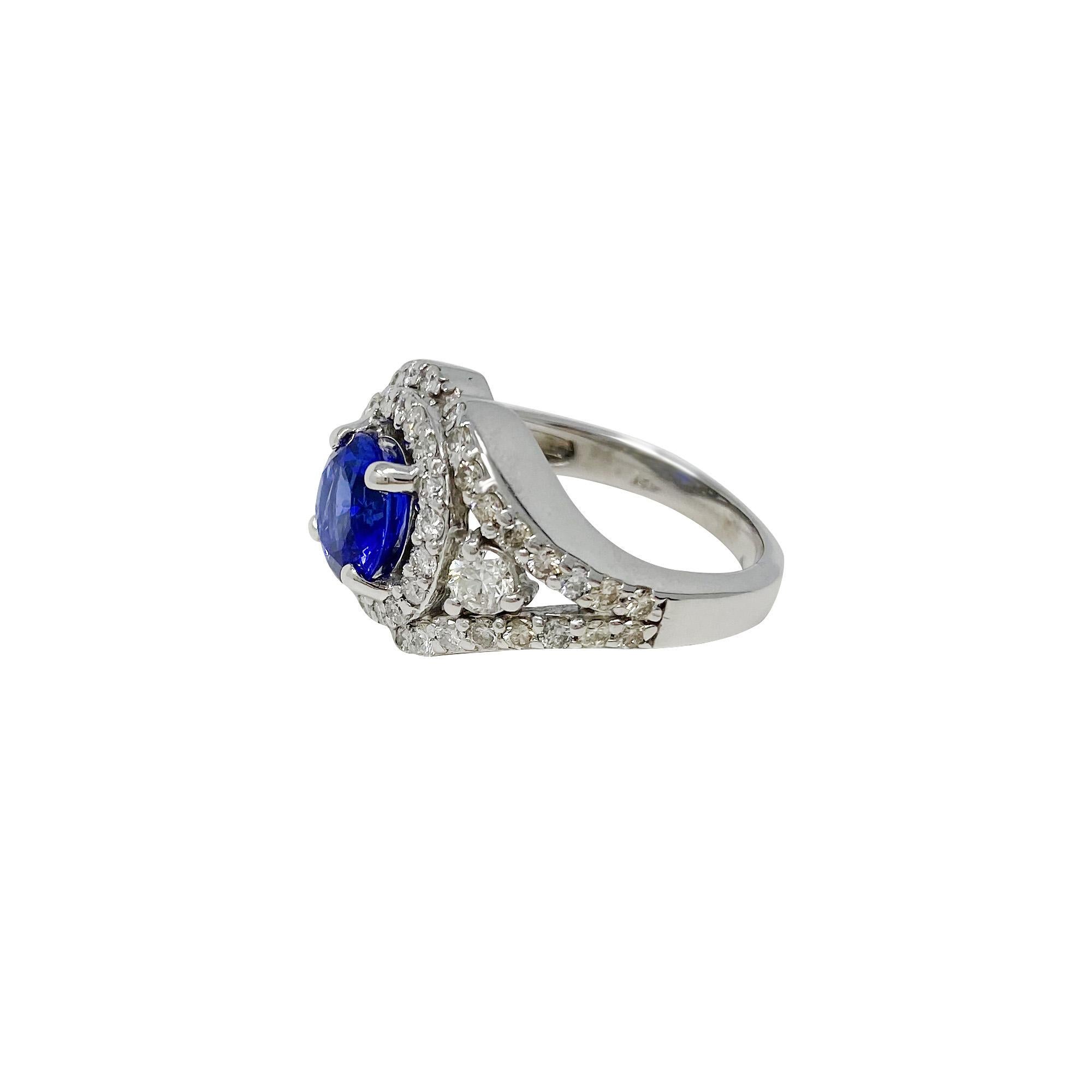 14 Karat White Gold 2.63 Carat Tanzanite 0.70 Carat Diamond Ring In Good Condition For Sale In Dallas, TX