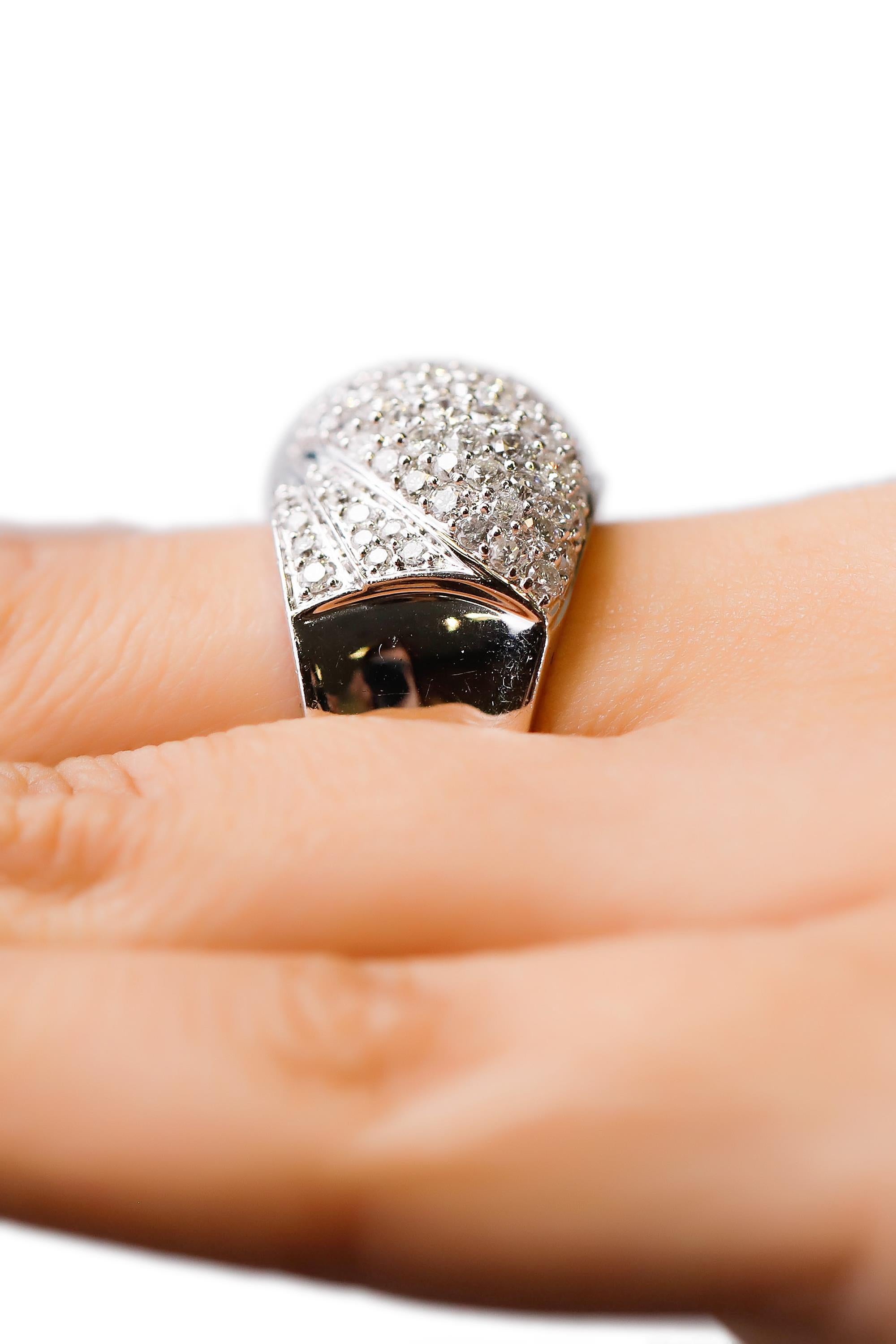 Women's 14 Karat White Gold 2.69 Carat Round Cut Pavé Diamond Wrap Band Ring Engagement For Sale