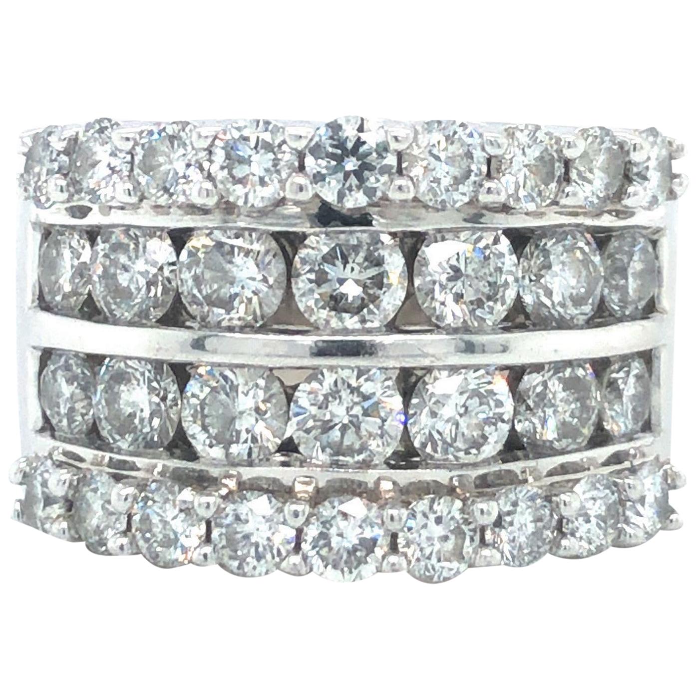 14 Karat White Gold 2.78 Carat Diamond Four-Row Wide Band Ring