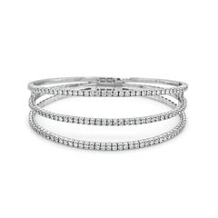 14 Karat White Gold 2.85 Carat Diamond Triple Row Flexible Bangle