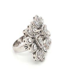 14 Karat White Gold 2.95ct Fancy-cut Natural Diamond Open Cuff Ring (Size 6.5)