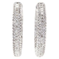 14 Karat White Gold & 3/4 Carat Pavé Set Diamond Inside / Outside Hoop Earrings