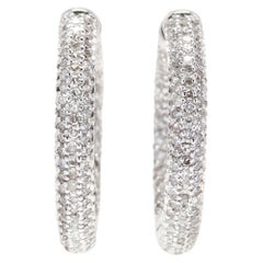 14 Karat White Gold & 3/4 Carat Pavé Set Diamond Inside / Outside Hoop Earrings