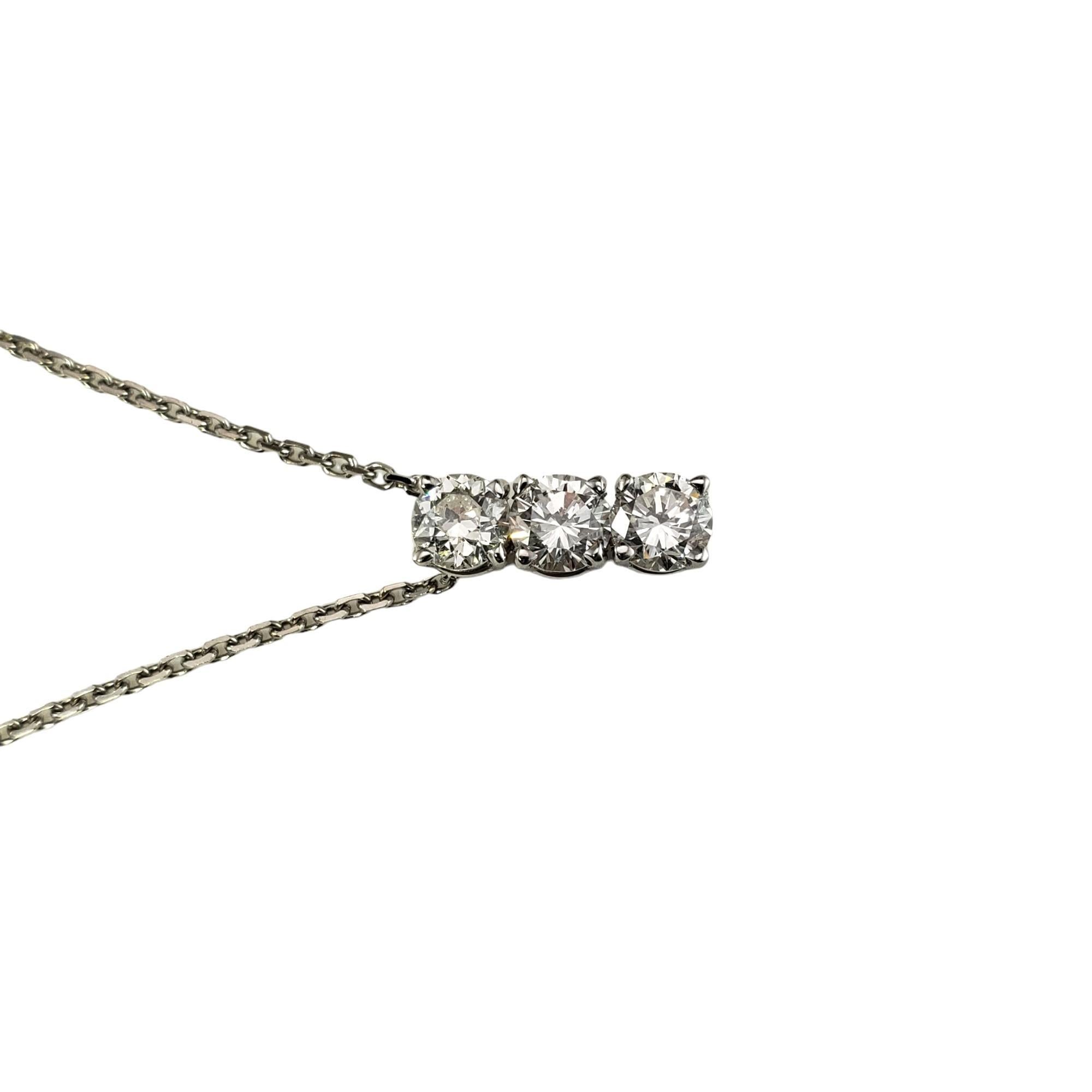 Round Cut 14 Karat White Gold 3 Diamond Pendant Necklace #16108 For Sale
