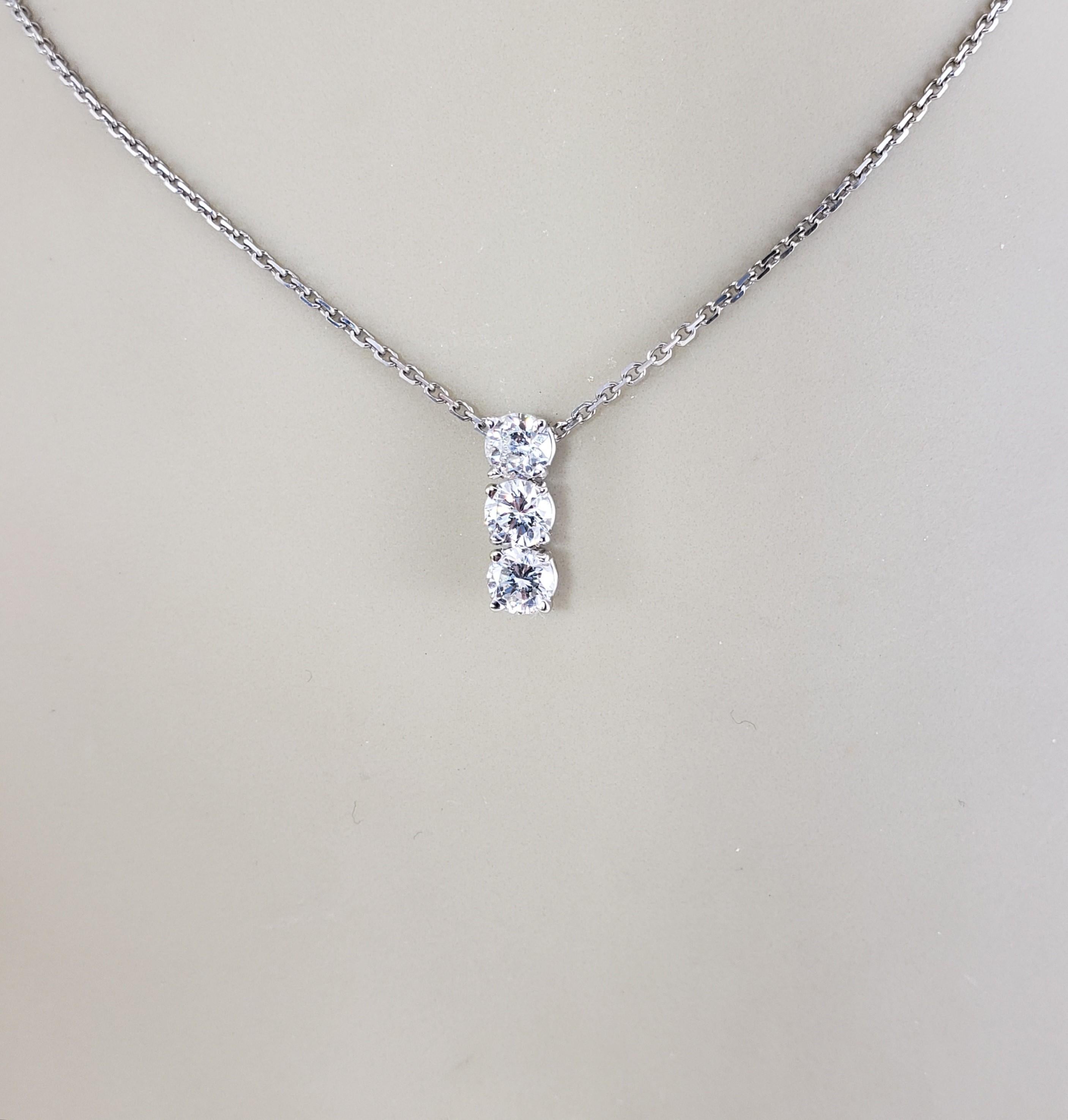 14 Karat White Gold 3 Diamond Pendant Necklace #16108 For Sale 2