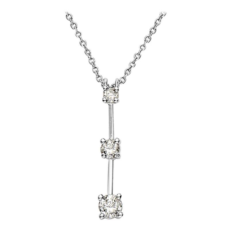 14 Karat White Gold 3 Diamond Pendant Necklace For Sale