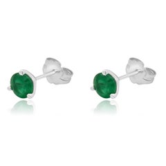 14 Karat White Gold 3-Prong Set Round Emerald Cut Martini Stud Earrings