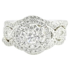 Vintage 14 Karat White Gold 3 Ring Diamond Engagement Wedding Bands Set