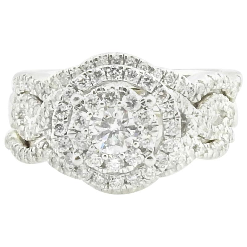 14 Karat White Gold 3 Ring Diamond Engagement Wedding Bands Set